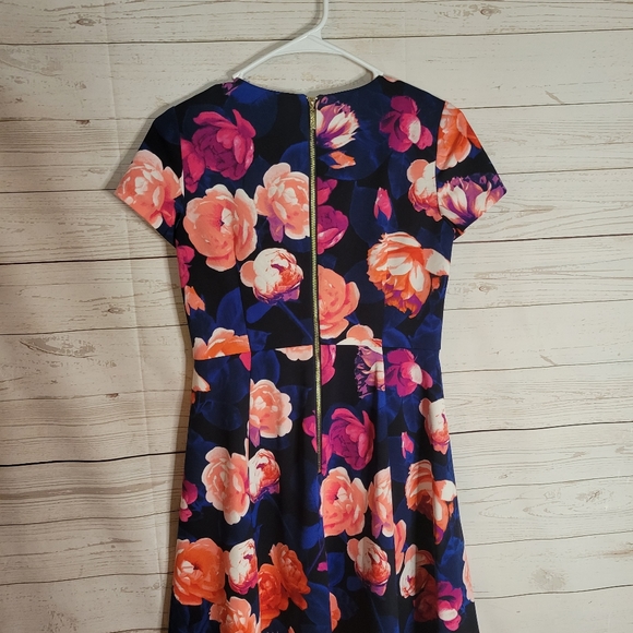 Eliza J floral midi dress blue pink orange neon nwot 4p - Picture 3 of 7